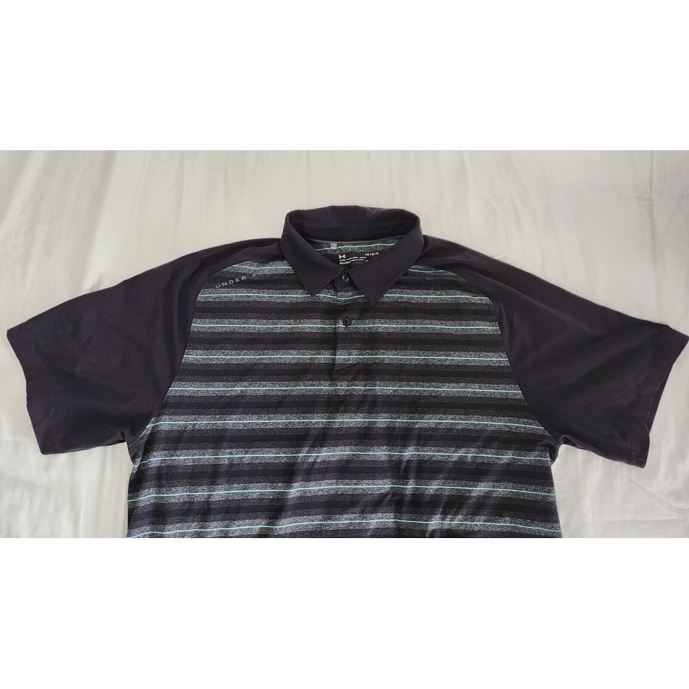 Under Armour Shirt Mens L Black Gray Loose Fit Short Sleeve Polo Golf Heat Gear - Picture 2 of 7